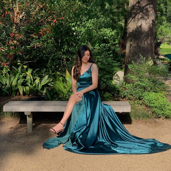 Teal Green Satin Prom Dress by A&N Luxe - Picture 1 of 3